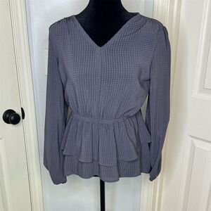 The Limited Women's Gray Check Peplum Blouse Long Sleeve Size M